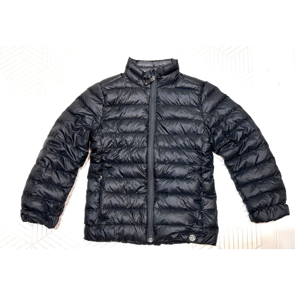 REI Down Fill Kids Boy's size Small 8 Black Goose DOWN Jacket Zip Up a2